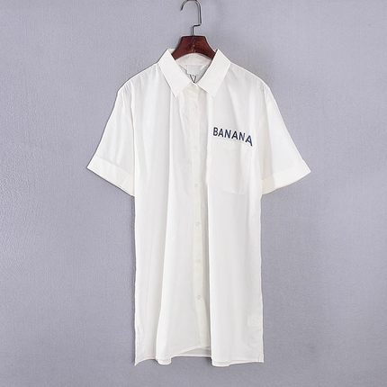 香蕉系列 夏季新款专柜女装库存折扣印字装饰衬衫连衣裙Y4558A