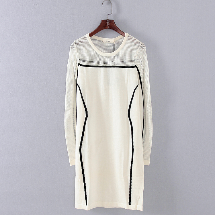 品牌系列 新品春秋款专柜女装库存折扣修身拼接毛织连衣裙F1318A