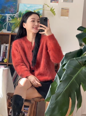 【商场同款】春竹加厚拉绒山羊绒宽松保暖圆领软糯女开衫外套