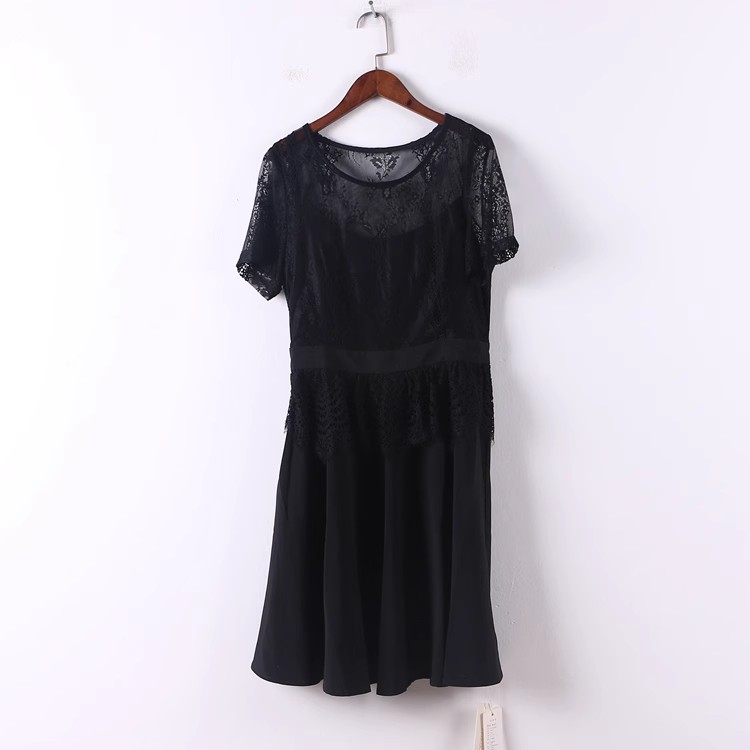 孤品系列 夏季新款女装品牌库存折扣黑色短袖连衣裙D622-6