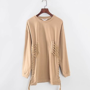 库存折扣个性 专柜女装 鸡眼穿绳长T恤Y4941A 春秋新款 香蕉系列