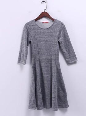孤品系列 春秋新款女装品牌库存折扣灰色收腰显瘦连衣裙D116-2