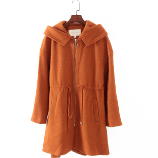 库存折扣中长款 品牌女装 收腰连帽外套F1855 秋冬新款 碧系列