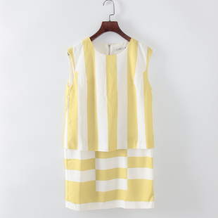 品牌女装 新品 库存折扣黄白条纹有里布连衣裙S2865D 夏季 MC系列