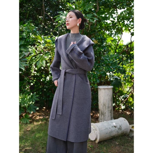 显瘦休闲毛呢外套 秋冬大码 连帽双面羊绒大衣女中长款 高端2026新款