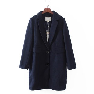库存折扣藏青色基本百搭大衣F1004 品牌女装 灵系列 秋冬新款
