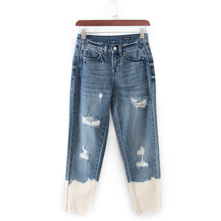 适中春秋时尚撞色牛仔裤