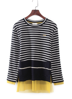 索系列 春秋新款品牌库存折扣女装条纹拼接针织休闲小衫F770