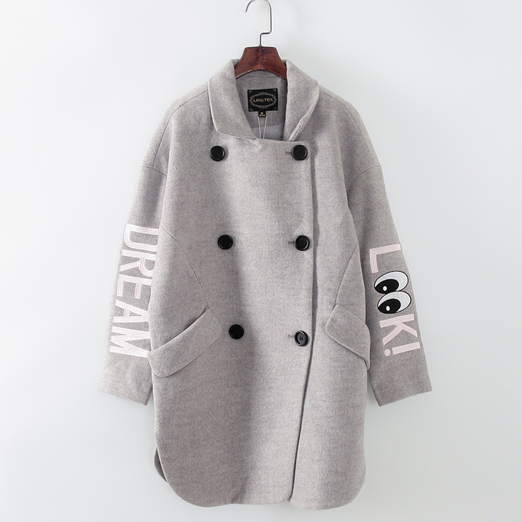 灵系列其他字母绣花毛呢外套