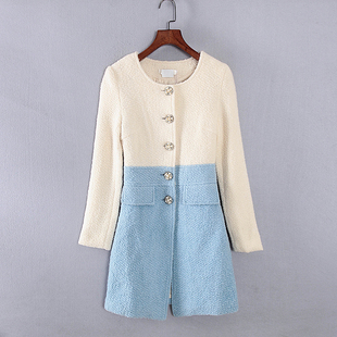 库存折扣单排扣拼色修身 秋冬女装 外套Y3805C 新款 林系列