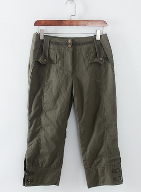 贝系列 秋冬新款品牌库存折扣女装军绿色直筒显瘦工装裤F313B