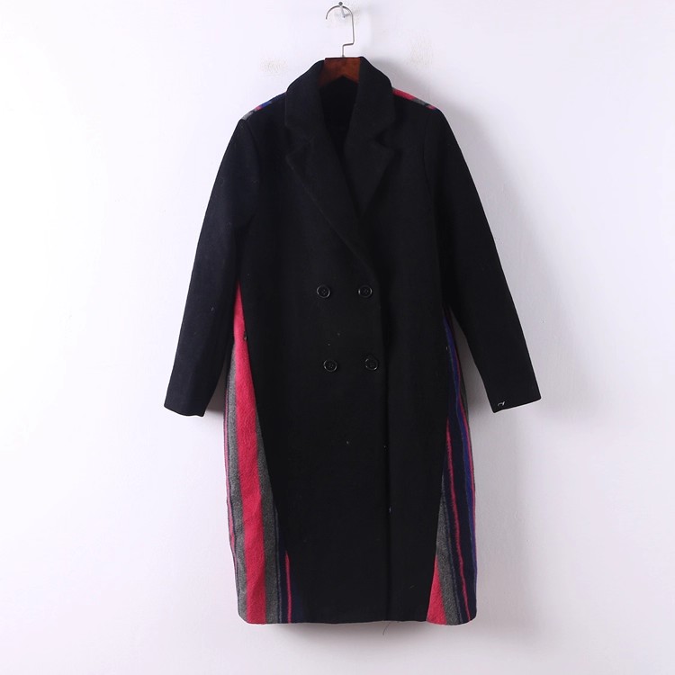 孤品系列 秋冬新款女装品牌库存折扣中长款撞色毛呢大衣D627-4