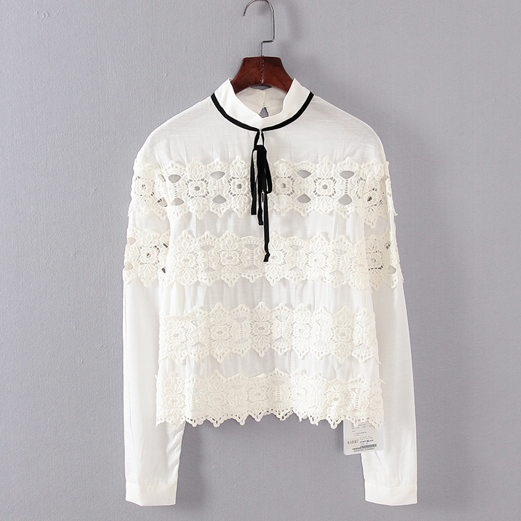 G系列 春秋新款品牌女装库存折扣法式花边半高领上衣F1654A