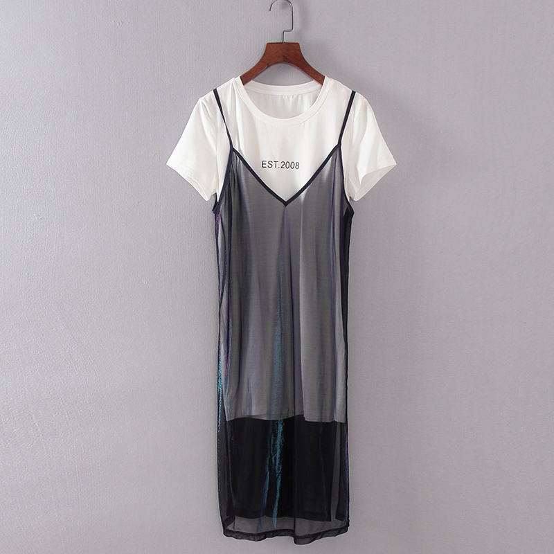 碧系列 夏季新款品牌女装库存折扣休闲风两件套连衣裙F1803