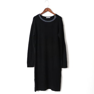 ESP系列 高端新款春秋新潮领口带装饰长袖针织连衣裙女K33