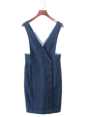 碧系列 春秋新品女装库存折扣时尚减龄牛仔背带连衣裙F1050A