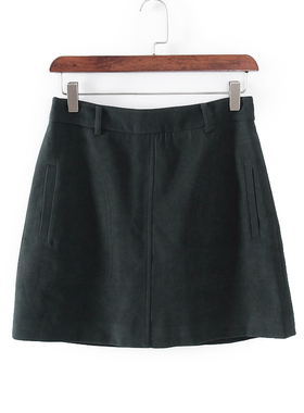 碧系列 春秋新品女装库存折扣墨绿色复古百搭短裙半裙F1060