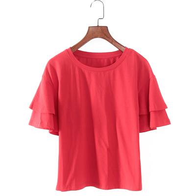 碧系列 夏季新款品牌女装库存折扣短袖圆领红色上衣F1753B