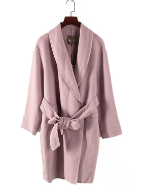 纳系列 秋冬款高端女装库存折扣粉红色韩版系带毛呢大衣Y3333