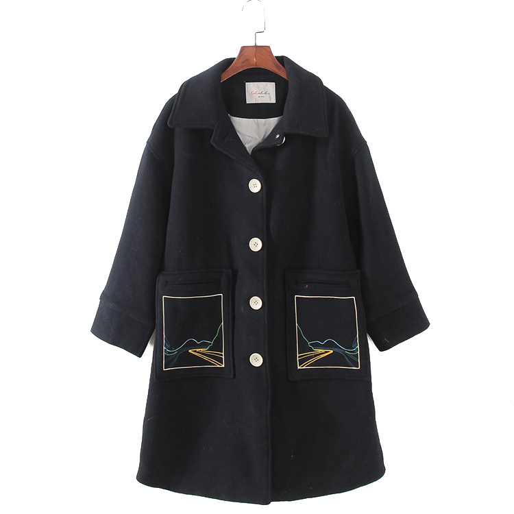 G系列 秋冬新款品牌女装库存折扣简约时尚口袋绣花呢大衣F1644