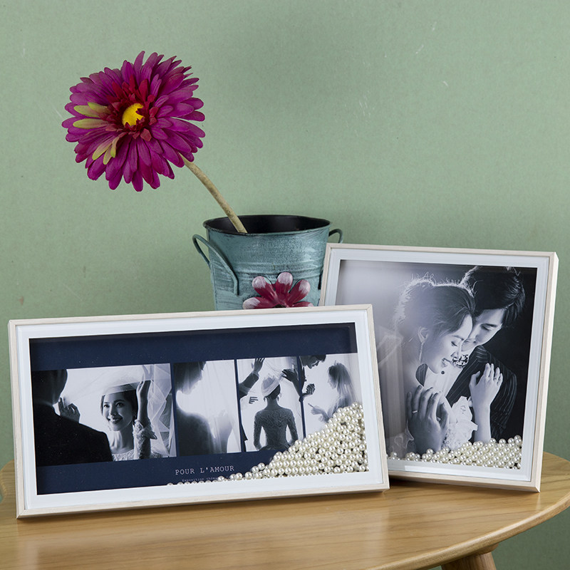 结婚照摆台窄边框韩式水晶桌摆7寸10床头创意珍珠摆台韩式相框