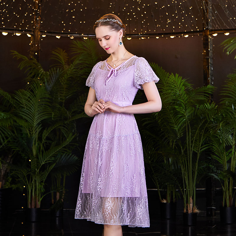 浪漫仙美收腰通勤蕾丝气质长裙