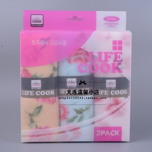 韓國厚絨細膩纖維軟大毛巾超強吸水玫瑰花潔面洗臉面巾3條禮盒裝