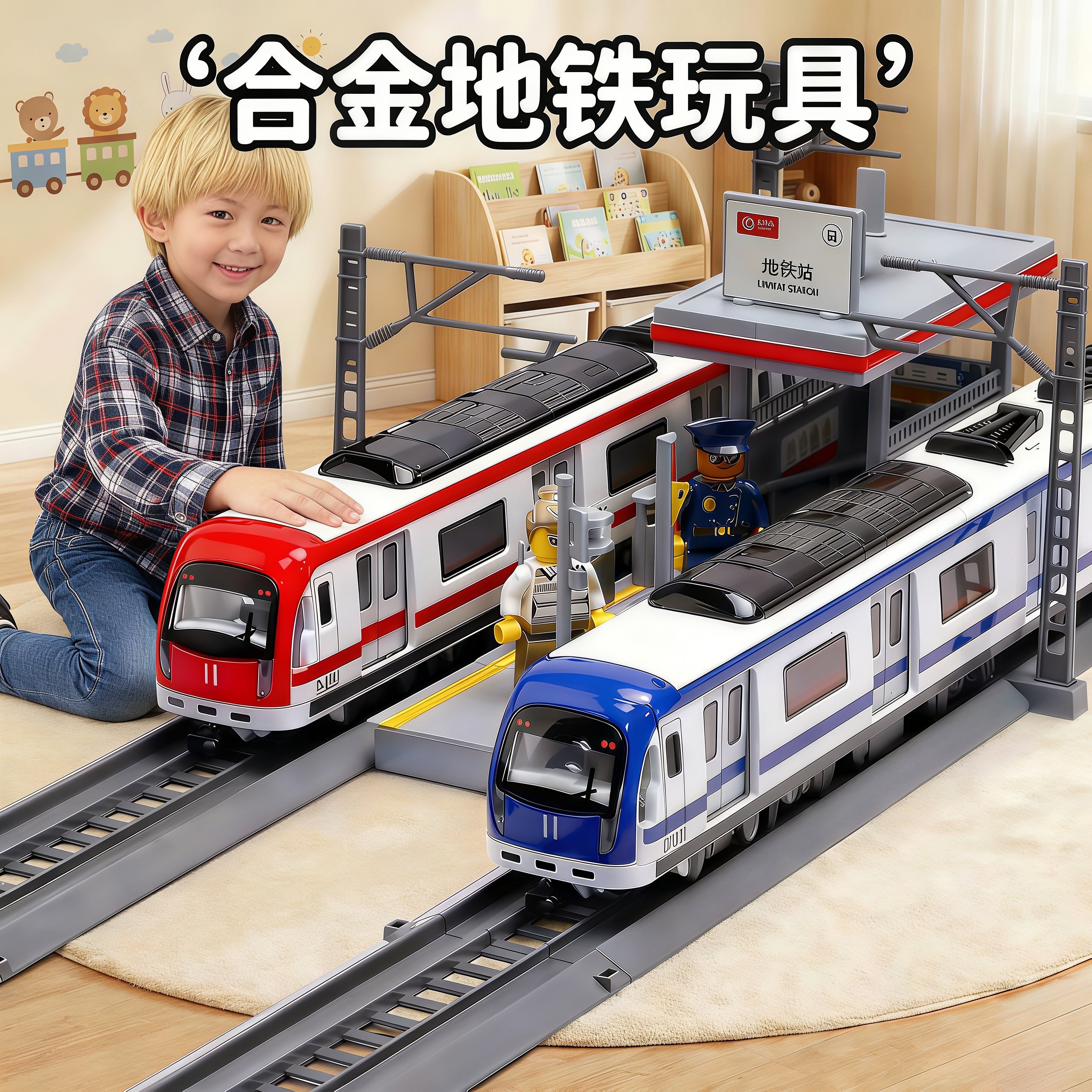 地铁火车玩具模型仿真语音轻轨动车组套装回力男孩声光儿童玩具车