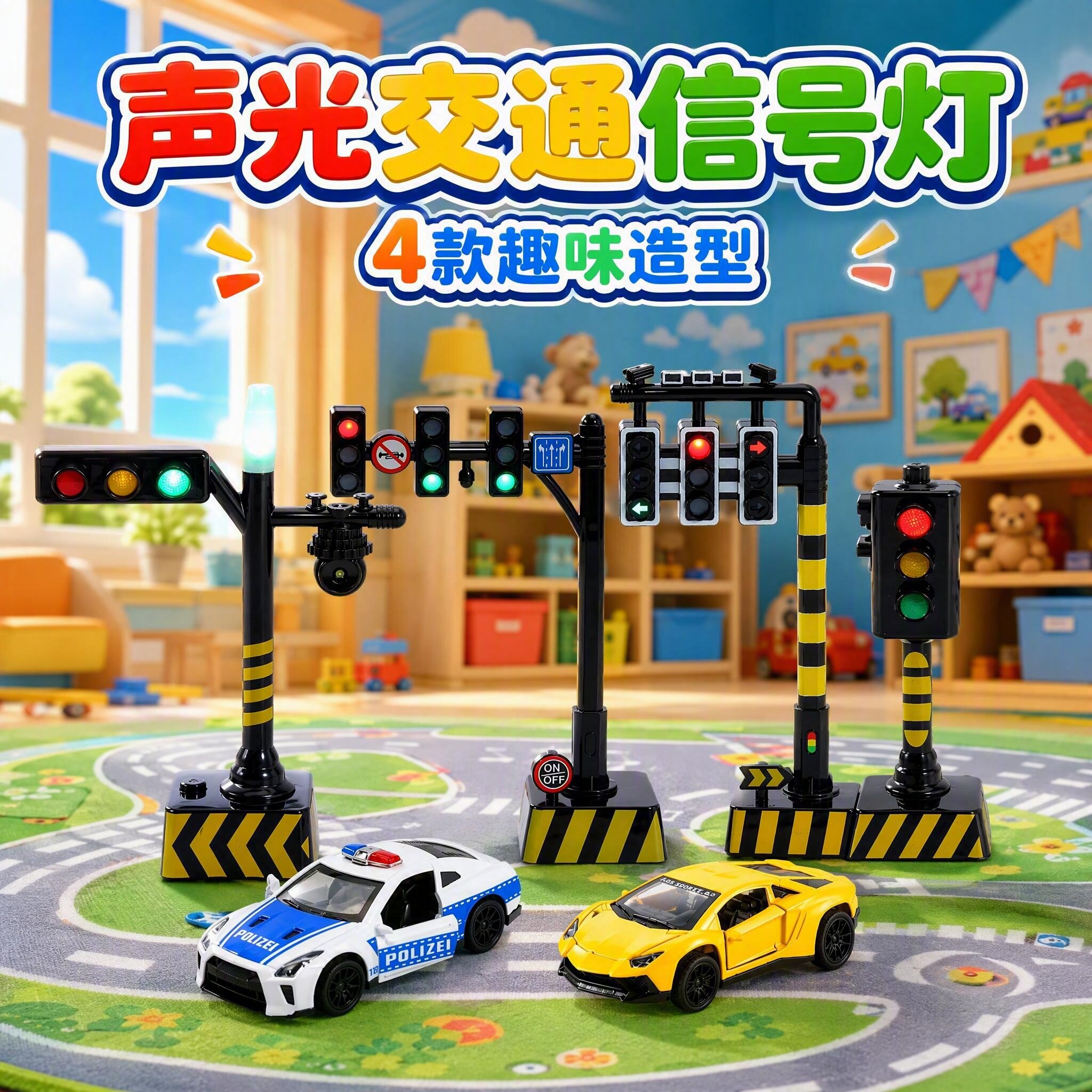 儿童红绿灯玩具仿真交通信号灯早教益智声光男孩小汽车模型礼物