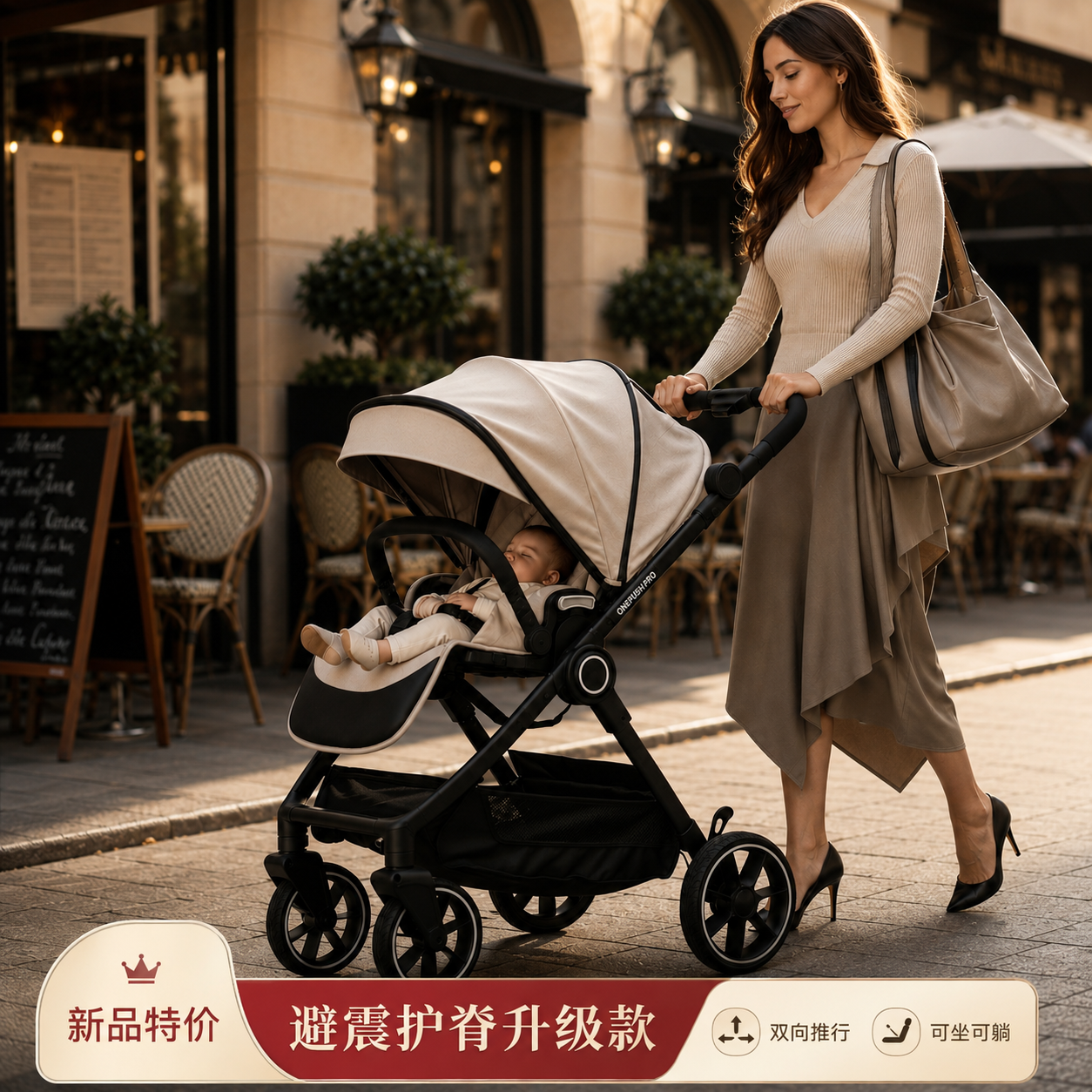 德国品质婴儿推车可坐可躺双向新生减震折叠轻便高景观遛娃神器
