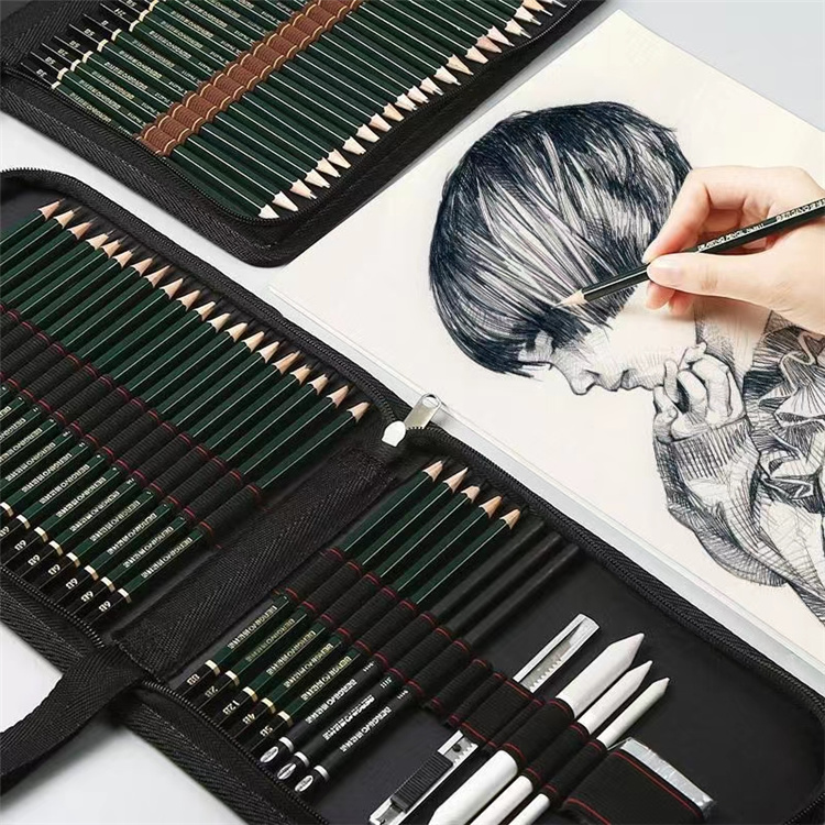 素描插笔袋美术生用收纳包对折画笔包折叠式帆布笔帘48孔简约笔袋
