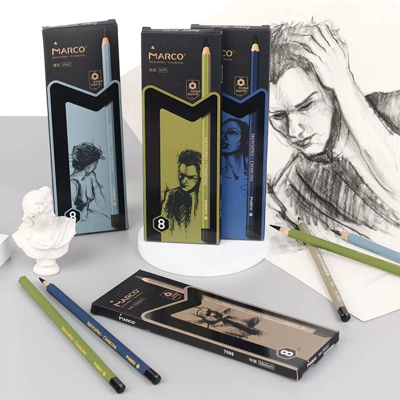 马可素描铅笔炭笔美术绘画初学者炭笔软中硬绘图儿童碳笔美术用品
