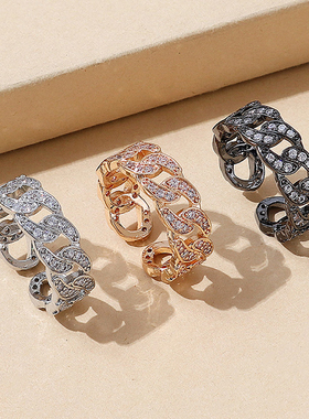 彩衣阁时尚三色锆石戒指新款男女情侣饰品个性开口指环欧美风饰品