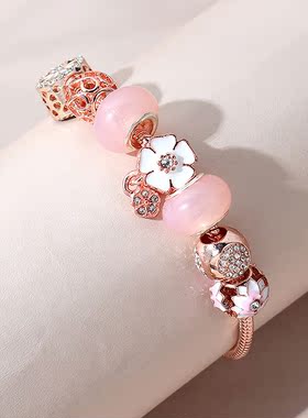 彩衣阁时尚美丽玫瑰金色花花珠珠手链流行百搭个性异域风女手饰品