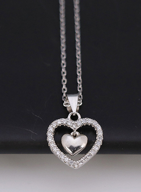 彩衣阁时尚短款双心925银项链情侣饰品送女朋友生日礼物美丽礼物