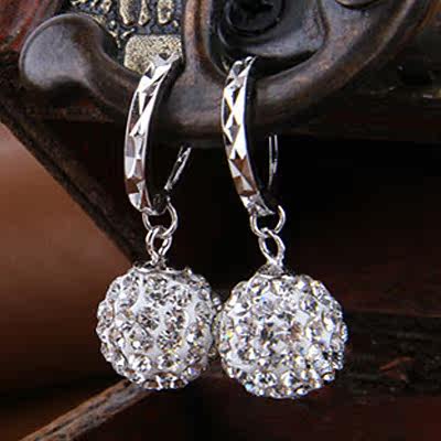 彩衣阁925纯银耳扣进口钻水晶球耳环日韩女闪亮美丽白色球形耳饰