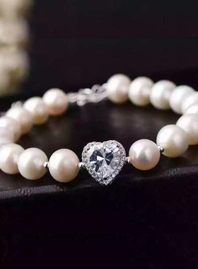 925银桃心白色甜美风天然珍珠