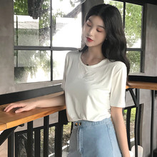 圆领短袖t恤大码女装夏季新款韩版黑色宽松T莫代尔低领面膜衣体恤