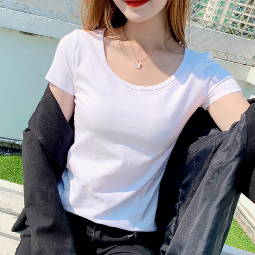 纯棉修身显瘦圆领短袖t恤潮