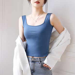 纯棉方领背心吊带女春夏露脐显瘦百搭上衣性感露背ins潮新款 短款