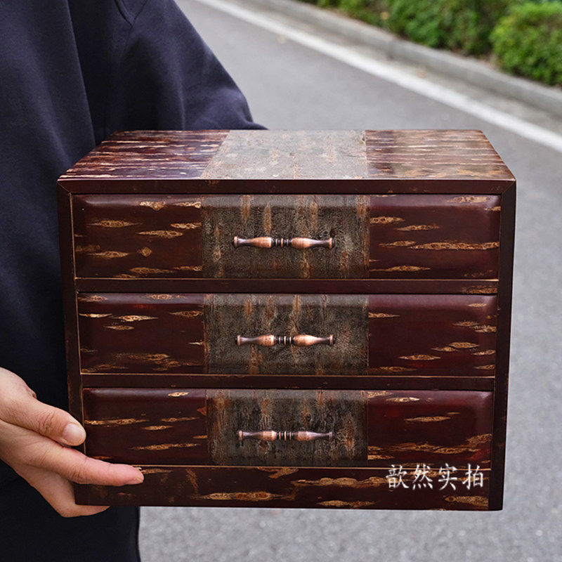 日本代购正品角馆桦细工樱树皮茶柜双层抽屉收纳柜樱花珠宝首饰盒