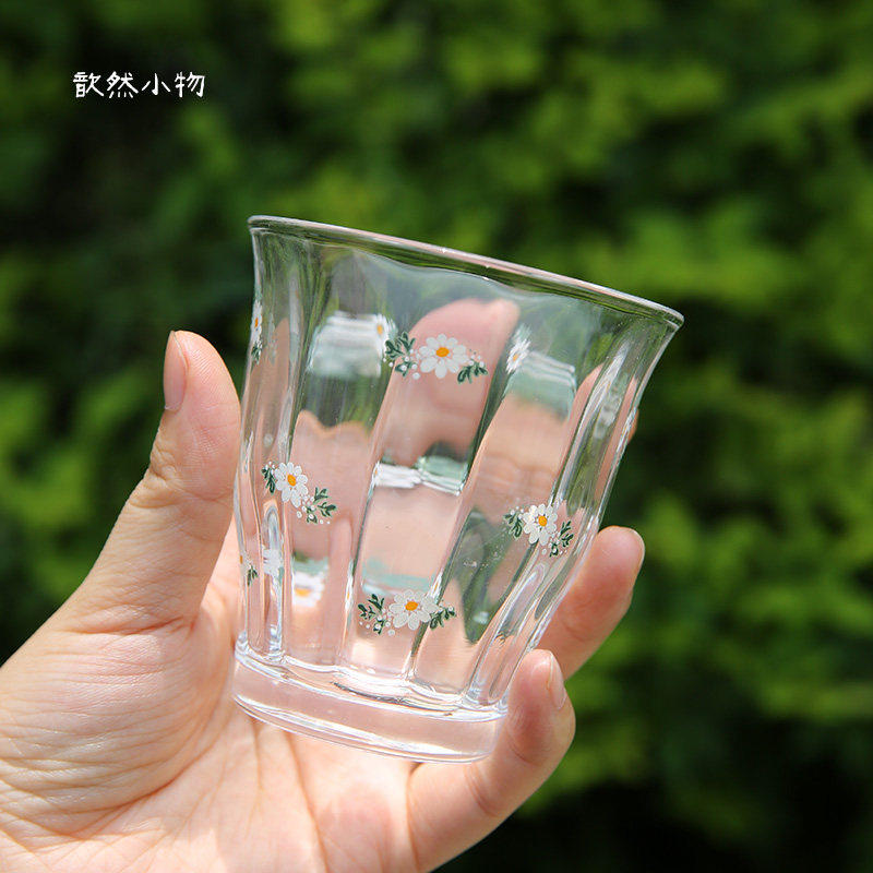日本进口zakka小清新柠檬印花耐热玻璃杯红茶杯带手柄果汁杯牛奶