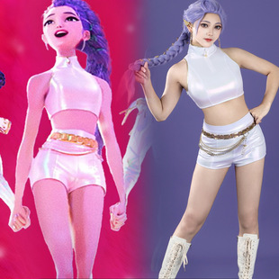 新款高端Kpop猎魔女团cos服鲁米打歌服白色款动画同款cosplay女