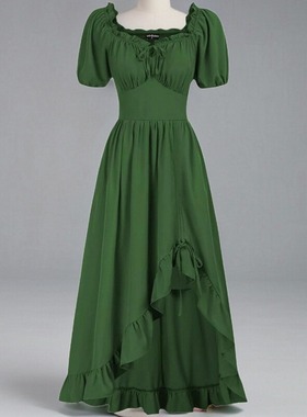 新款cos文艺复兴时期连衣裙女式 Cottagecore 紧身胸裙褶皱超长