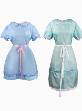 闪灵cos服The Shining双胞胎女孩绿色连衣裙蓝色礼服角色扮演服装