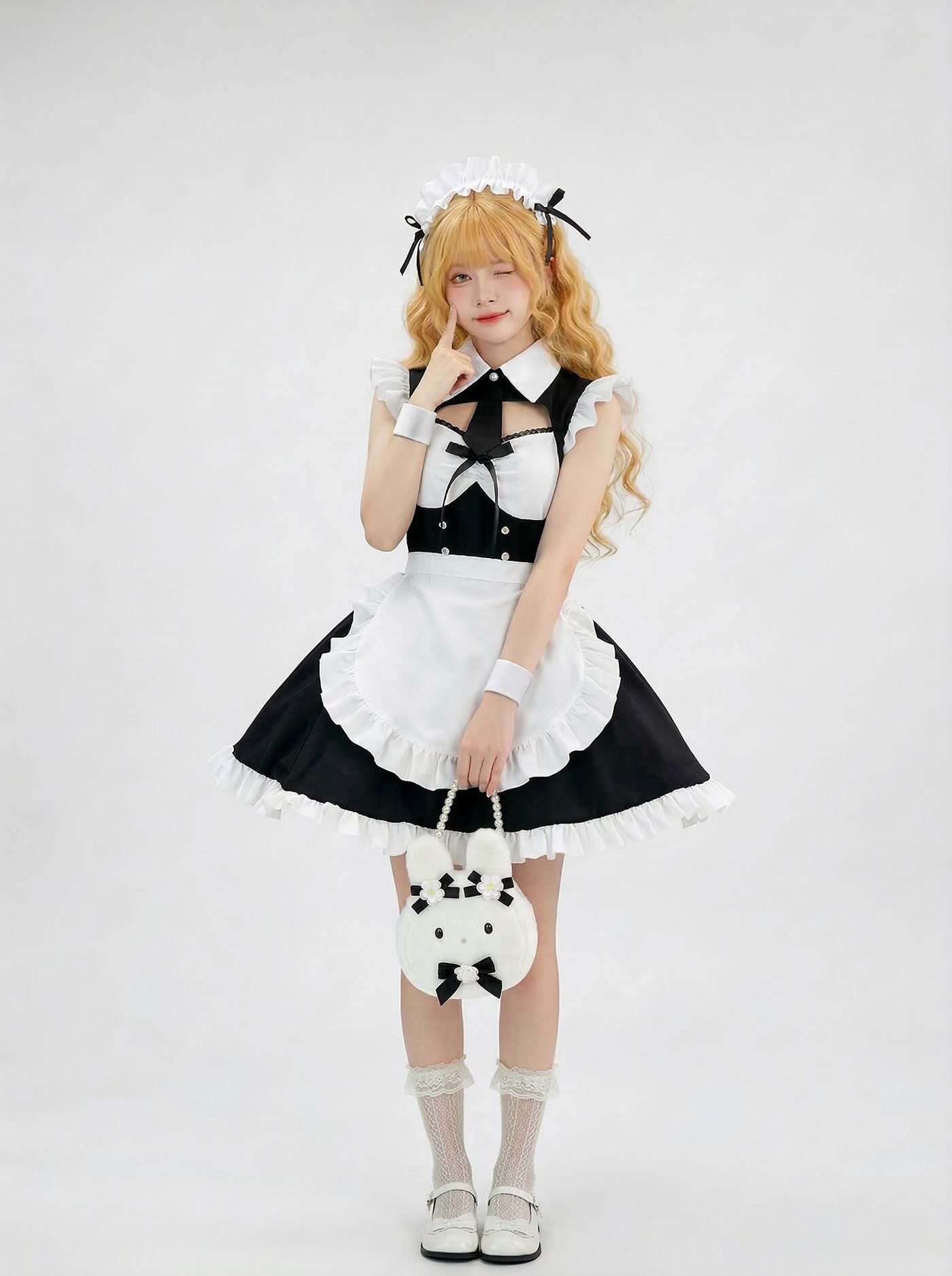 新款 跨境纯欲风露背款 女仆装 COSPLAY演出服大码女佣 游戏制服