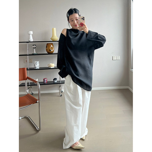 FIO宽松休闲套头长袖天丝衬衣