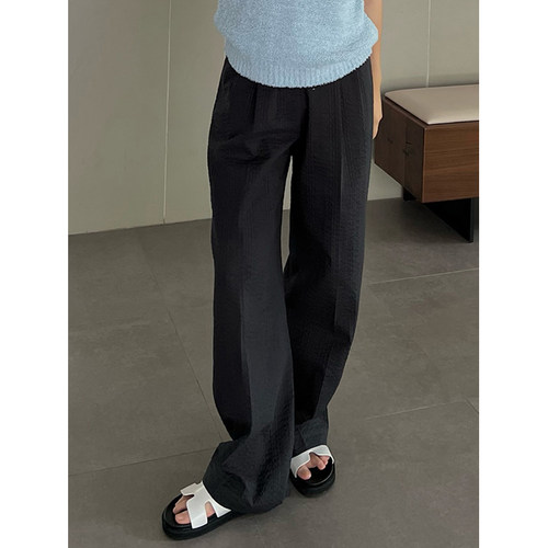 LE917休闲高腰泡泡纱休闲裤