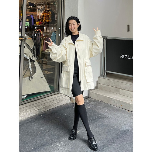 FIO可立领中长款宽松休闲风衣