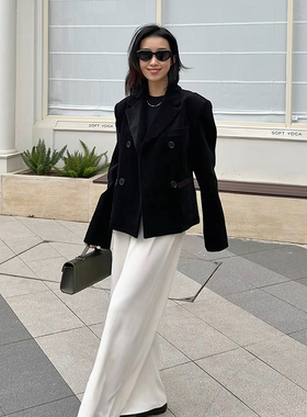 4折DRAE设计师品牌ArtMore秋冬复古灯芯绒显瘦双排扣休闲西装外套